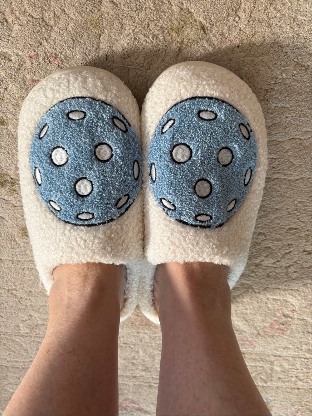 Cozy Cream Pickle Ball Slip-On Slippers NEW